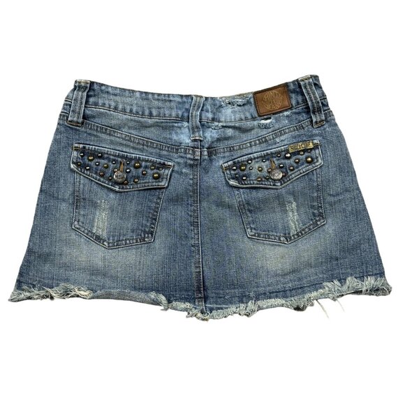 Hint Jeans Womens Blue Denim Skirt Distressed Studded Pockets Medium Wash Size 5 - Picture 2 of 12